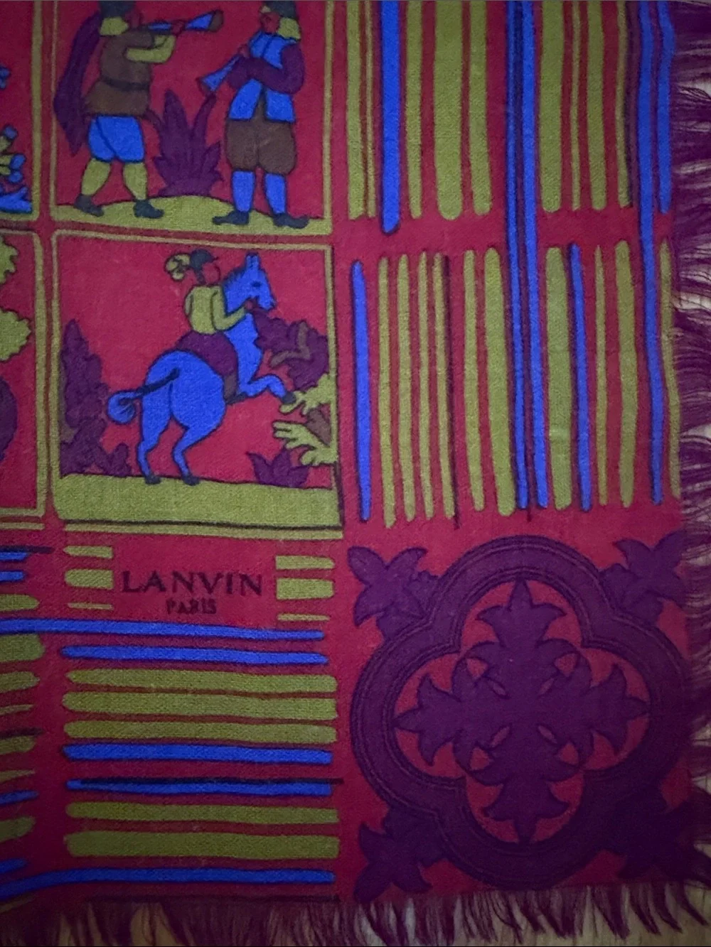 VTG  Lanvin Paris Authentic Cashmere Silk Tapestry Storyboard Scarf. Rare find